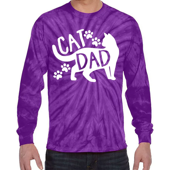 Cat Dad Cute FatherS Day Tie-Dye Long Sleeve Shirt