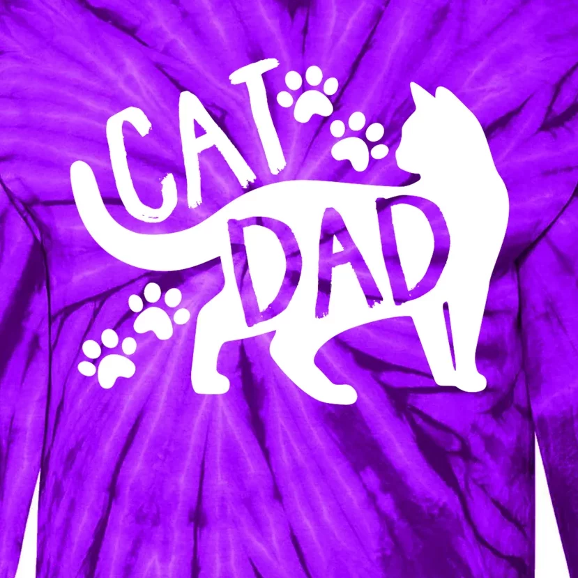 Cat Dad Cute FatherS Day Tie-Dye Long Sleeve Shirt