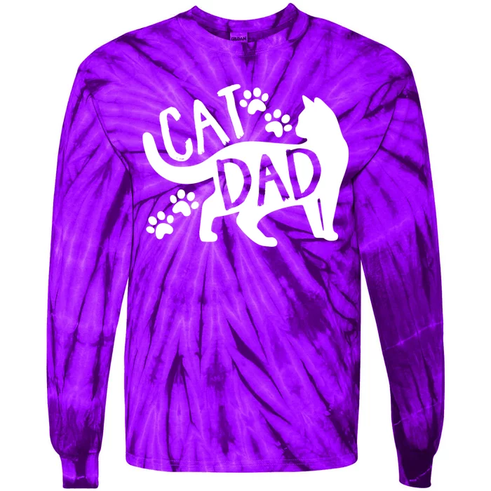 Cat Dad Cute FatherS Day Tie-Dye Long Sleeve Shirt