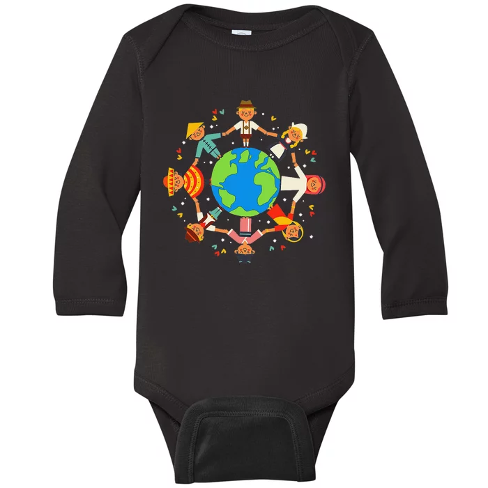 Cultural diversity Children Around the World Earth Day Baby Long Sleeve Bodysuit