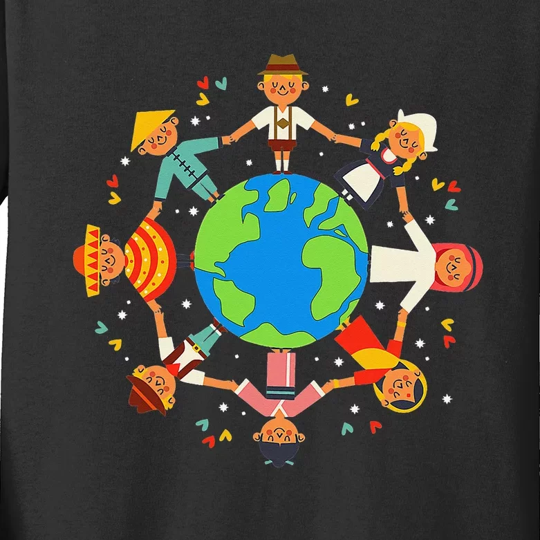 Cultural diversity Children Around the World Earth Day Kids Long Sleeve Shirt