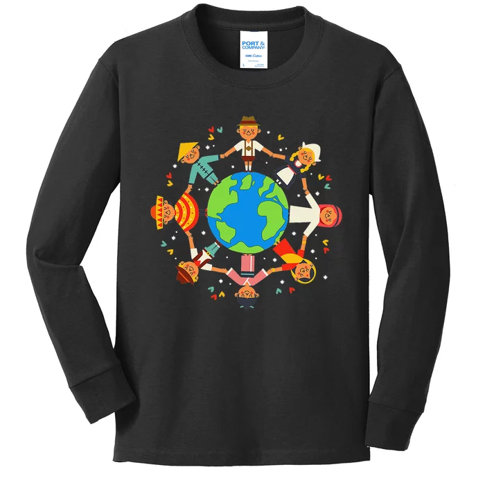 Cultural diversity Children Around the World Earth Day Kids Long Sleeve Shirt