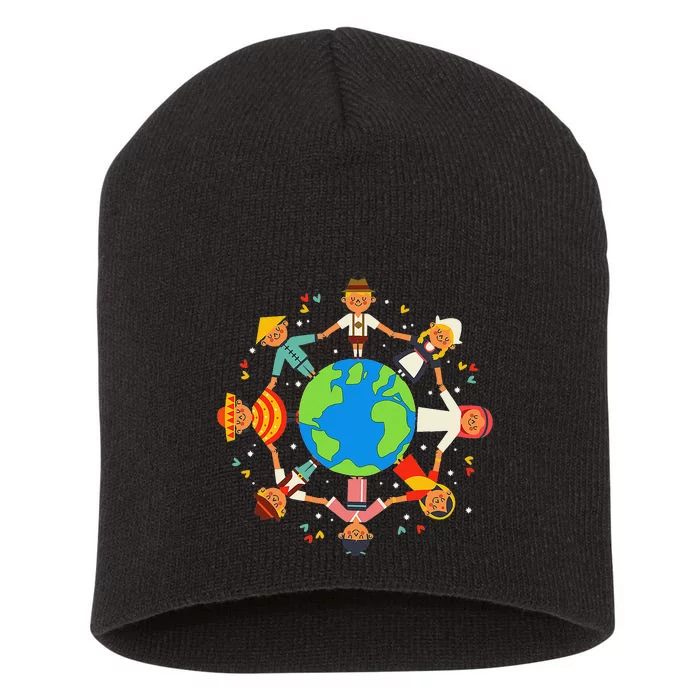 Cultural diversity Children Around the World Earth Day Short Acrylic Beanie