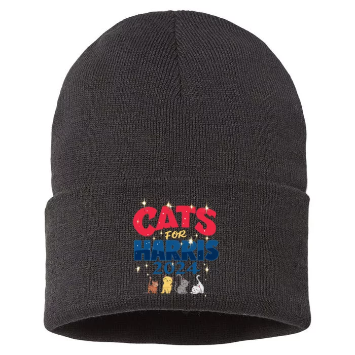 Cat Design Cats For Kamala Funny Harris Supporter Sustainable Knit Beanie