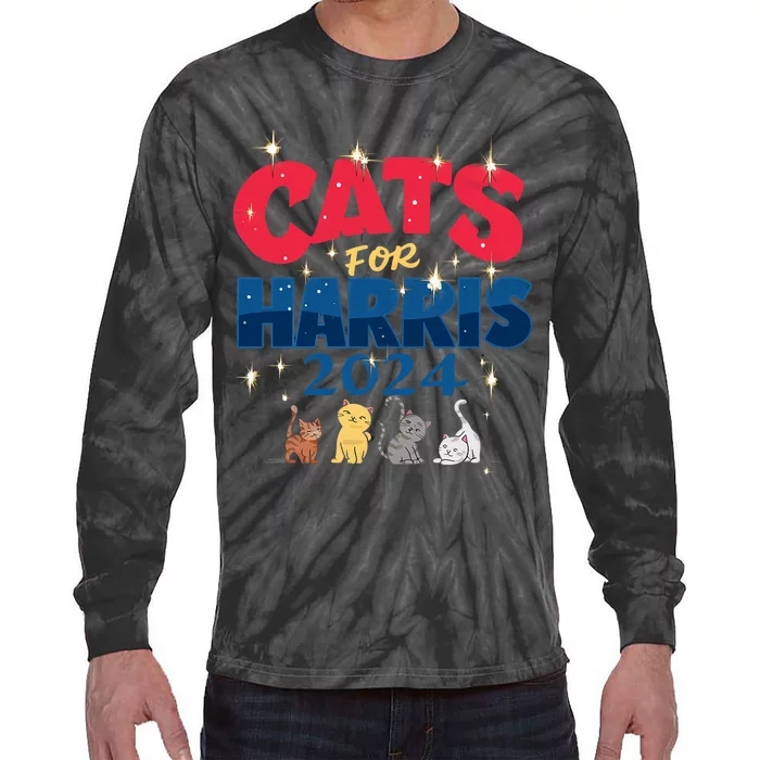 Cat Design Cats For Kamala Funny Harris Supporter Tie-Dye Long Sleeve Shirt