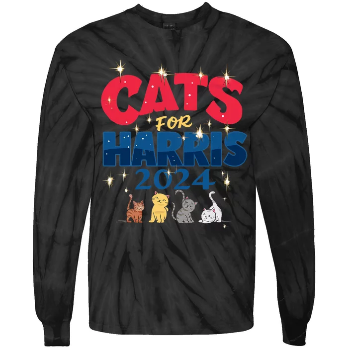 Cat Design Cats For Kamala Funny Harris Supporter Tie-Dye Long Sleeve Shirt