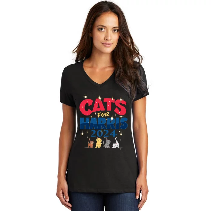 Cat Design Cats For Kamala Funny Harris Supporter Women's V-Neck T-Shirt