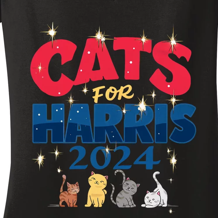 Cat Design Cats For Kamala Funny Harris Supporter Women's V-Neck T-Shirt