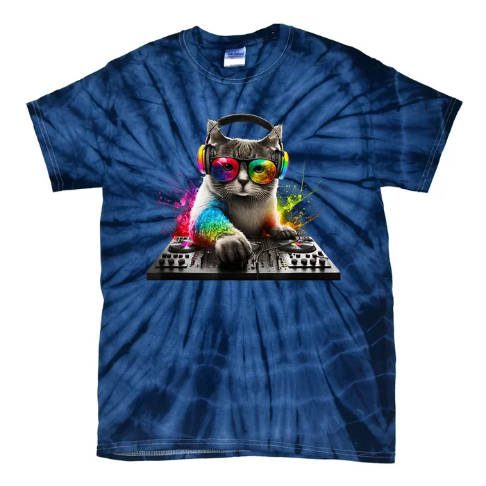 Cat DJ Tie-Dye T-Shirt