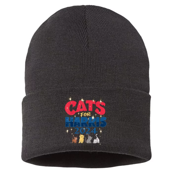 Cat Design Cats For Kamala Funny Harris Supporter Sustainable Knit Beanie