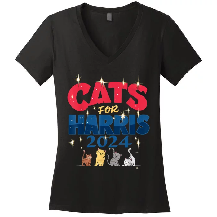 Cat Design Cats For Kamala Funny Harris Supporter Women's V-Neck T-Shirt