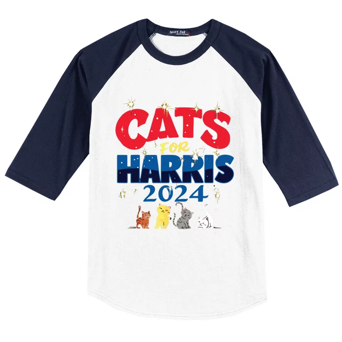 Cat Design Cats For Kamala Funny Harris Supporter Baseball Sleeve Shirt