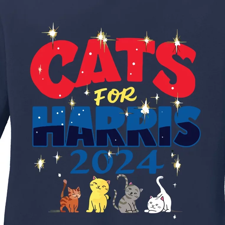 Cat Design Cats For Kamala Funny Harris Supporter Ladies Long Sleeve Shirt