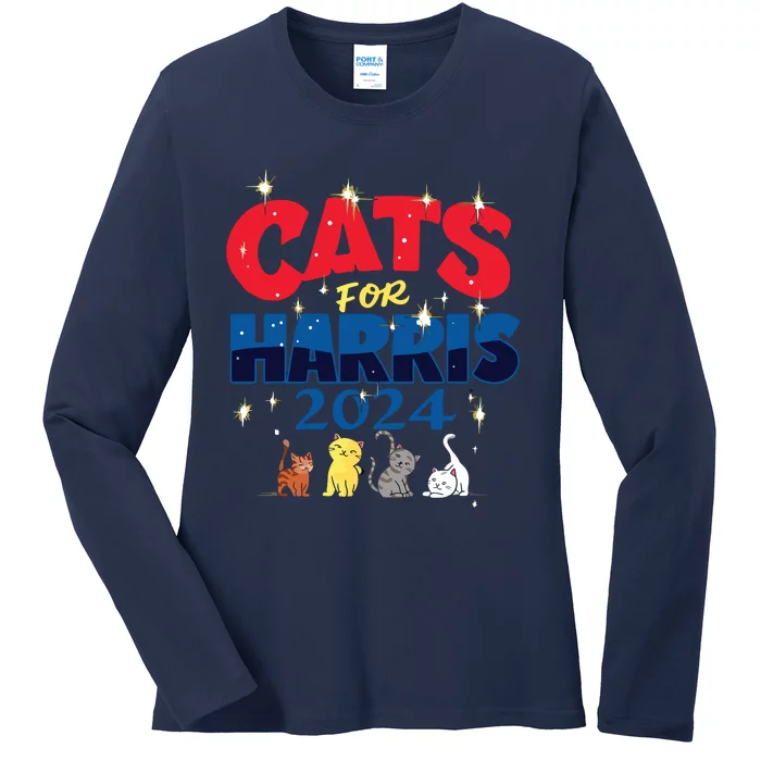 Cat Design Cats For Kamala Funny Harris Supporter Ladies Long Sleeve Shirt