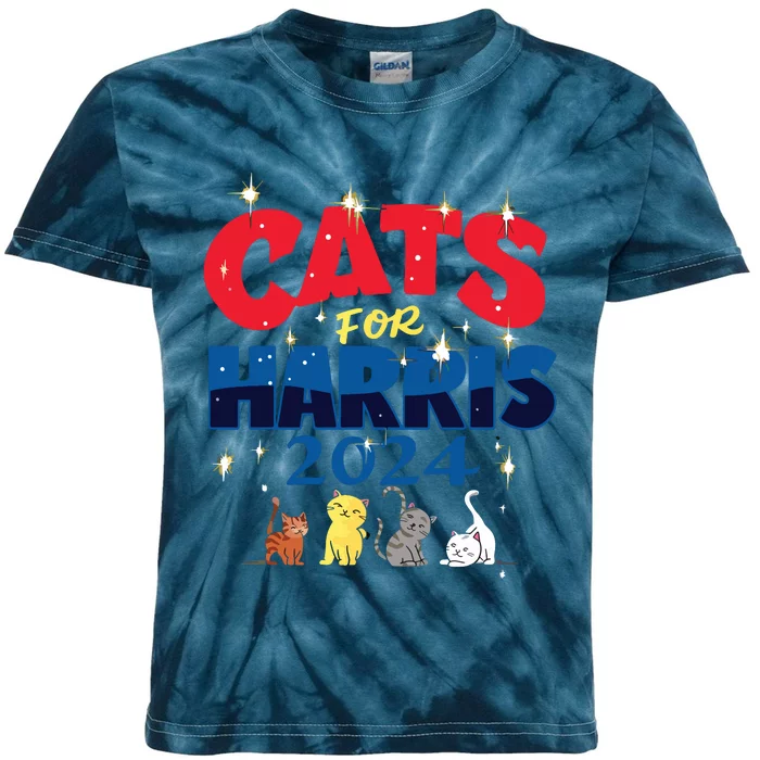 Cat Design Cats For Kamala Funny Harris Supporter Kids Tie-Dye T-Shirt