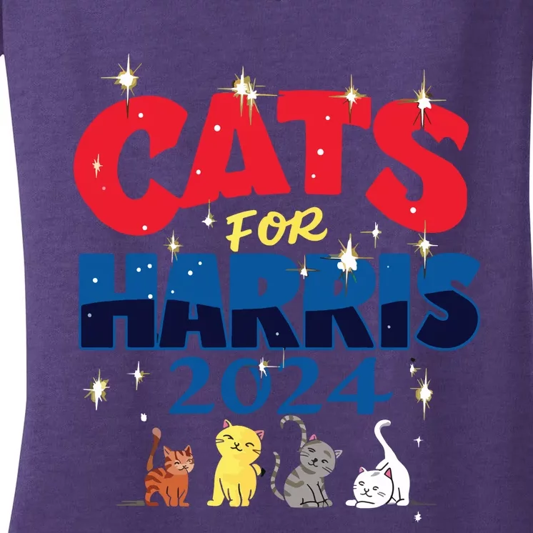 Cat Design Cats For Kamala Funny Harris Supporter Women's V-Neck T-Shirt