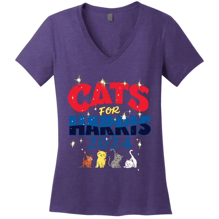 Cat Design Cats For Kamala Funny Harris Supporter Women's V-Neck T-Shirt