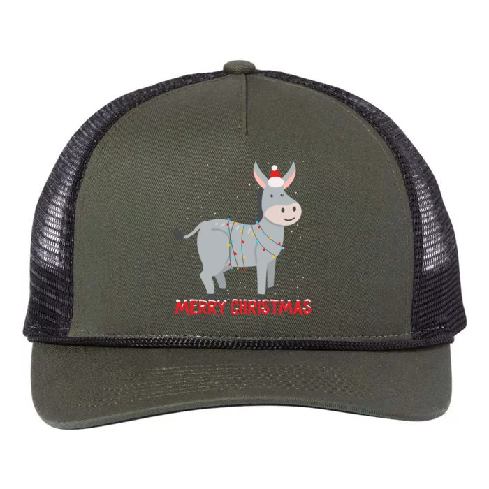 Cute Donkey Christmas Tree Lights Xmas Holidays Funny Gift Retro Rope Trucker Hat Cap