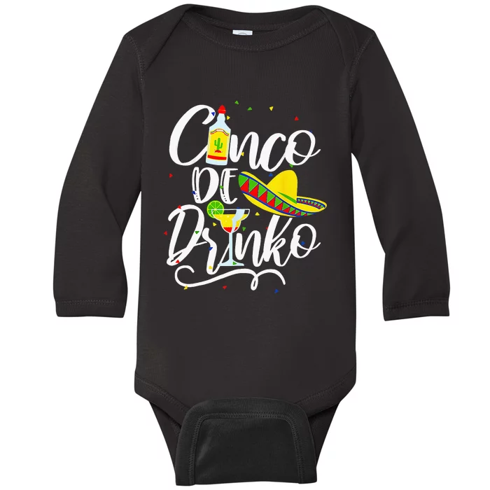 Cinco De Drinko Funny Cinco De Mayo Baby Long Sleeve Bodysuit