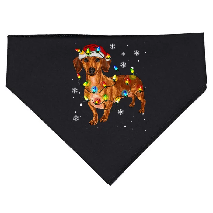 Cute Dachshund Dog Santa Christmas Tree Lights Pajama Xmas USA-Made Doggie Bandana