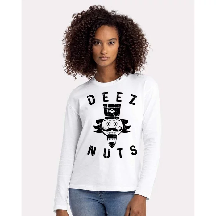 Crazy Dog Deez Nuts Funny Womens Cotton Relaxed Long Sleeve T-Shirt