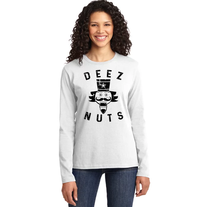 Crazy Dog Deez Nuts Funny Ladies Long Sleeve Shirt