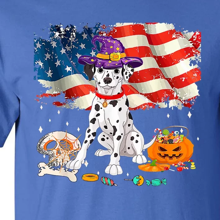 Cute Dog Dalmatian Witch Flag Candy Halloween Spooky Season Gift Tall T-Shirt