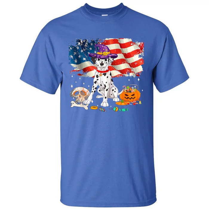 Cute Dog Dalmatian Witch Flag Candy Halloween Spooky Season Gift Tall T-Shirt