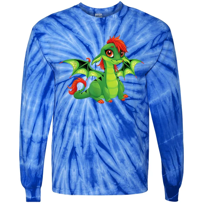 Cute Dragon Design Tie-Dye Long Sleeve Shirt