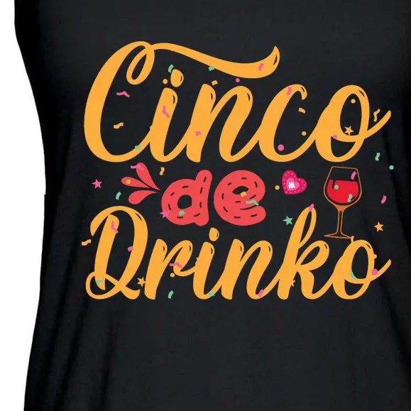 Cinco De Drinko Typography Ladies Essential Flowy Tank