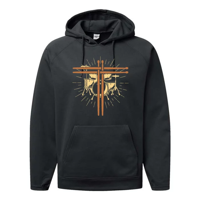 Christian Drummer Drum Sticks Cross Religious Band Drummer Performance Fleece Hoodie