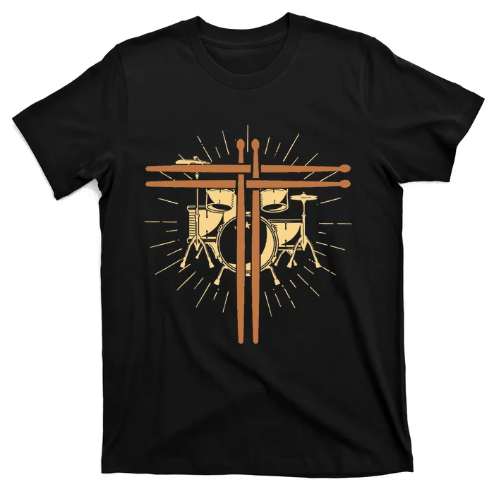 Christian Drummer Drum Sticks Cross Religious Band Drummer T-Shirt