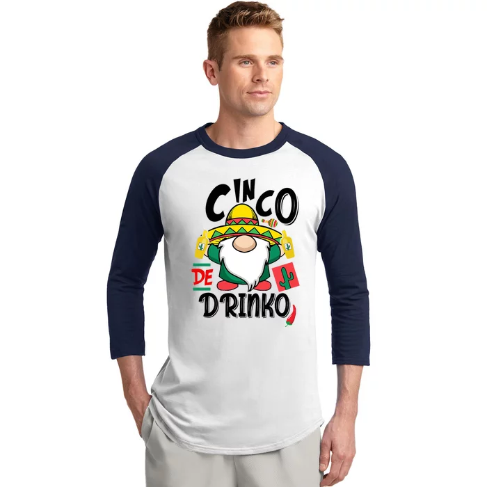 Cinco De Drinko Gnome Baseball Sleeve Shirt