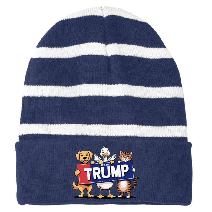 Cat Duck Dog Pets For Trump Gift Striped Beanie with Solid Band