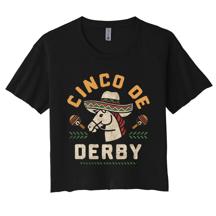 Cinco De Derby Funny Horse Racing Derby Party Sombrero Women's Crop Top Tee