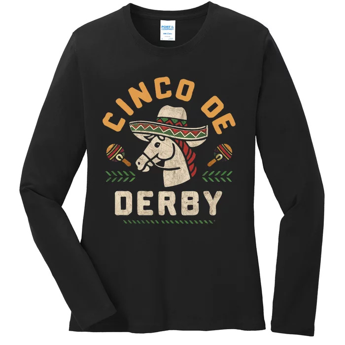 Cinco De Derby Funny Horse Racing Derby Party Sombrero Ladies Long Sleeve Shirt