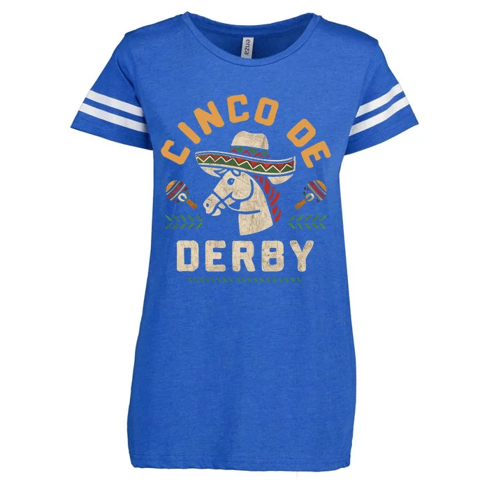 Cinco De Derby Funny Horse Racing Derby Party Sombrero Enza Ladies Jersey Football T-Shirt