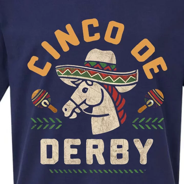 Cinco De Derby Funny Horse Racing Derby Party Sombrero Sueded Cloud Jersey T-Shirt