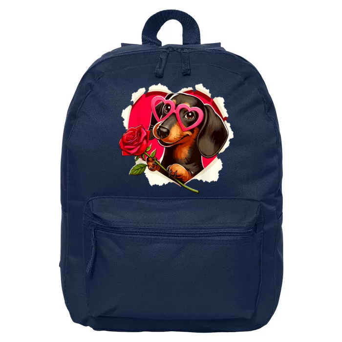 Cute Dachshund Dog Heart Glasses Lover Rose Gift For Valentines Day 16 in Basic Backpack