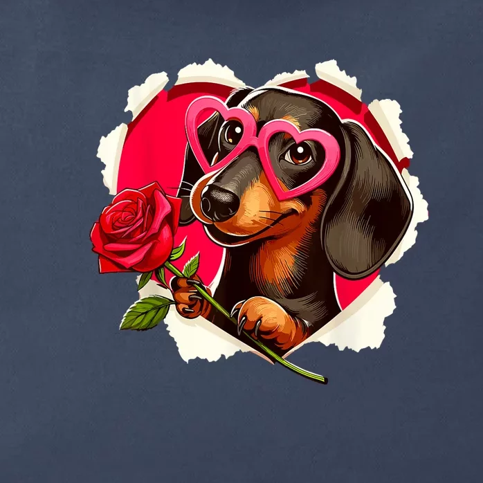 Cute Dachshund Dog Heart Glasses Lover Rose Gift For Valentines Day Zip Tote Bag