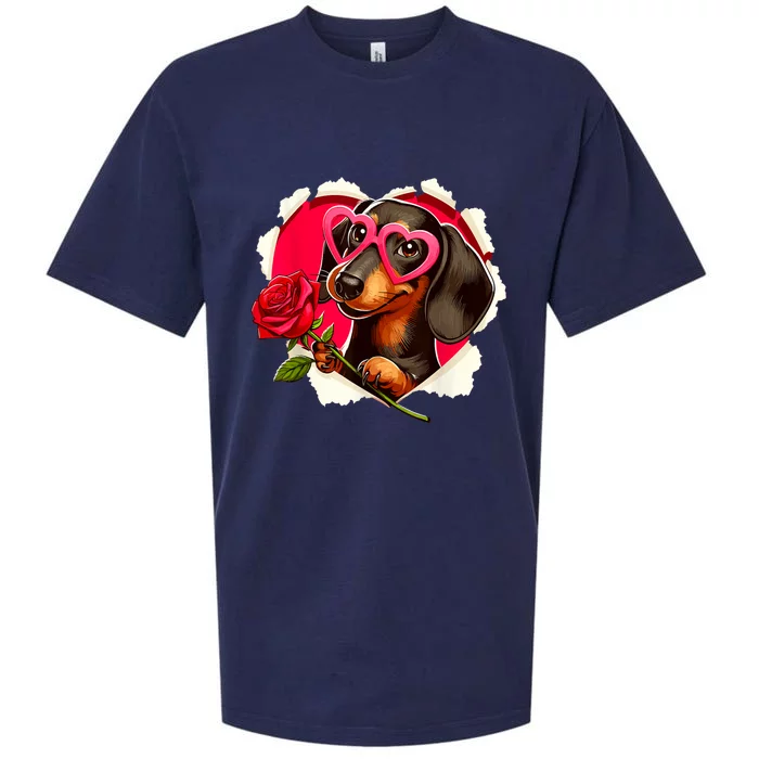 Cute Dachshund Dog Heart Glasses Lover Rose Gift For Valentines Day Sueded Cloud Jersey T-Shirt