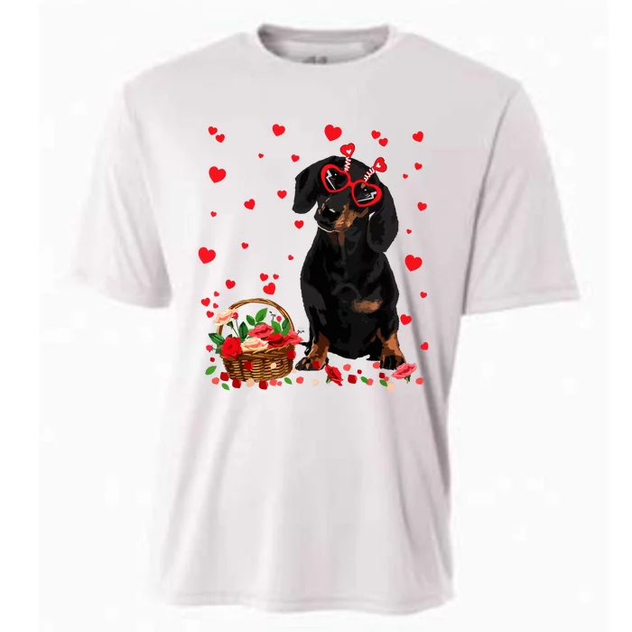 Cute Dachshund Dog Valentines Day Gifts Puppy Heart Flowers Cooling Performance Crew T-Shirt