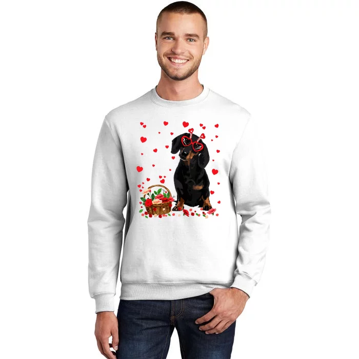 Cute Dachshund Dog Valentines Day Gifts Puppy Heart Flowers Sweatshirt