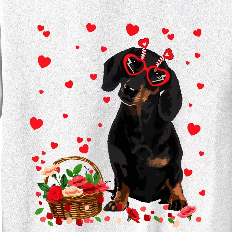 Cute Dachshund Dog Valentines Day Gifts Puppy Heart Flowers Sweatshirt