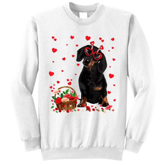 Cute Dachshund Dog Valentines Day Gifts Puppy Heart Flowers Sweatshirt