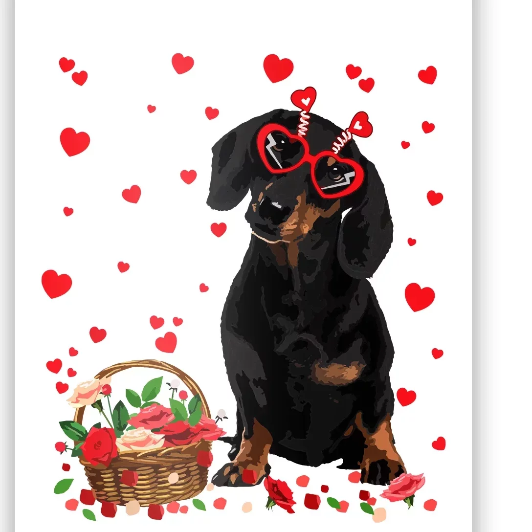 Cute Dachshund Dog Valentines Day Gifts Puppy Heart Flowers Poster