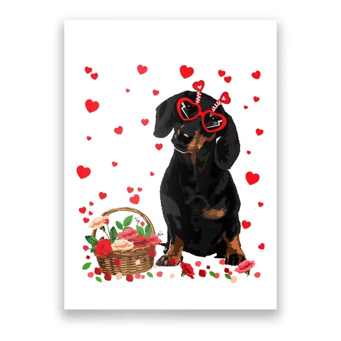 Cute Dachshund Dog Valentines Day Gifts Puppy Heart Flowers Poster