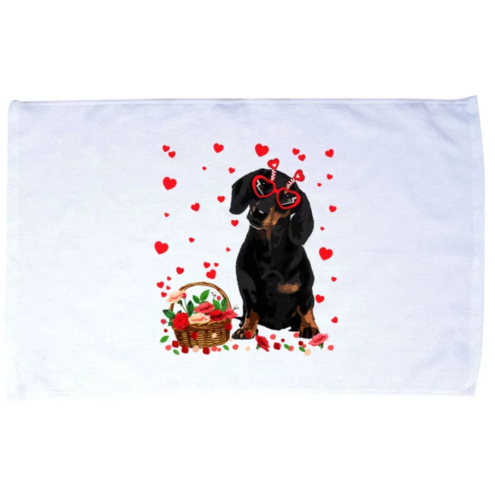 Cute Dachshund Dog Valentines Day Gifts Puppy Heart Flowers Microfiber Hand Towel