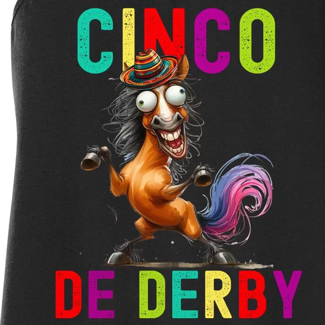 Cinco De Derby Derby In Front Fiesta In Back Women's Racerback Tank