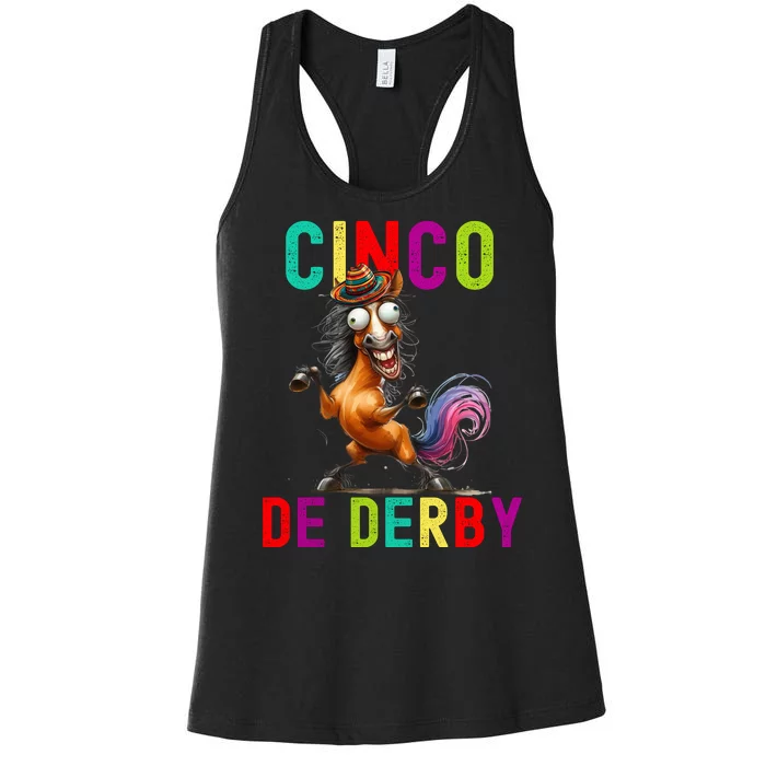 Cinco De Derby Derby In Front Fiesta In Back Women's Racerback Tank